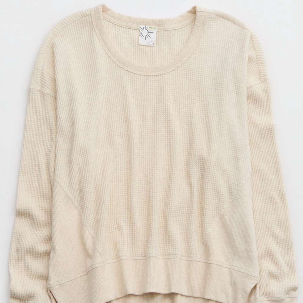 Cream Crewneck Sweater with Soft Knit Texture
